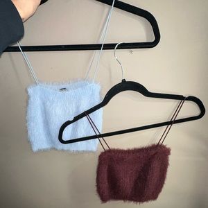 Fuzzy mini crop tops. Baby blue & maroon. Both for $25